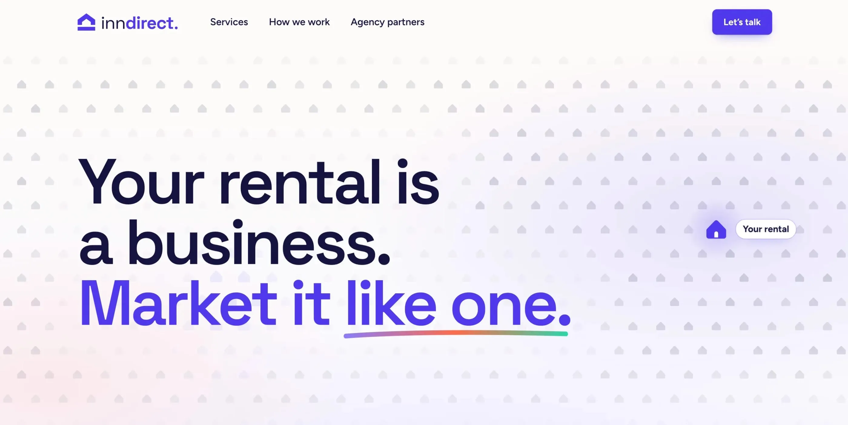 InnDirect website homepage with the headline “Your rental is a business. Market it like one.”